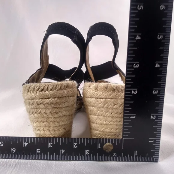 Adrienne Vittadini Black Canvas Espadrille Wedges 3" Heel Slip On Stretch 8.5 - Picture 6 of 9